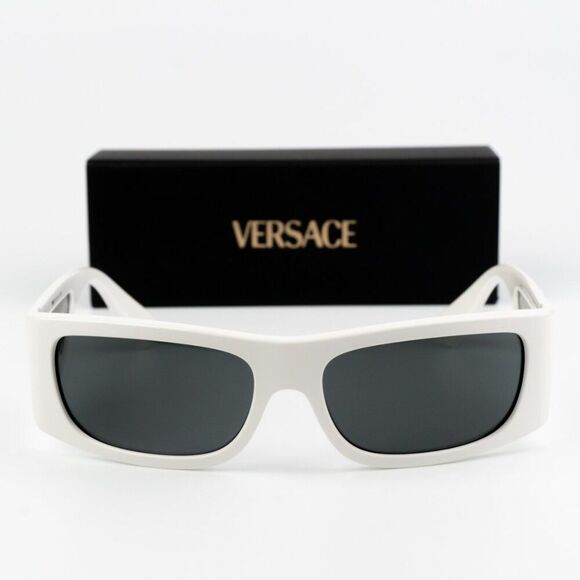 NEW Versace VE4482 314/87 White Dark Grey Rectangular Unisex Sunglasses